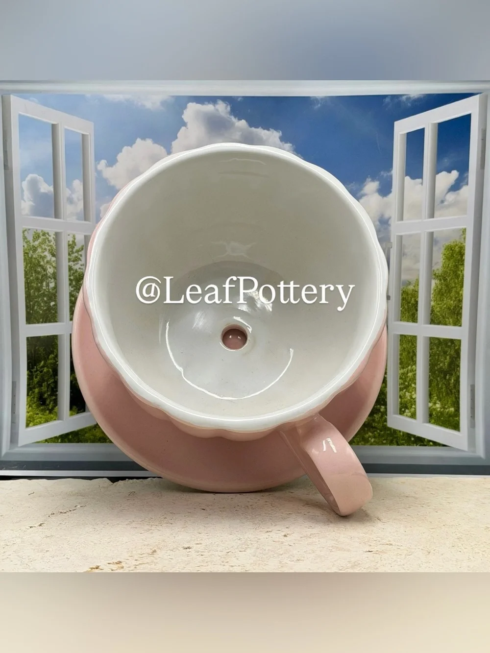 Large Pink Teacup Planter with Saucer & Drainage Hole | Unique Ceramic planter